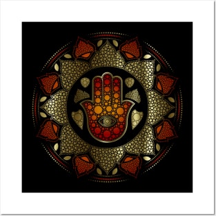 Hamsa Hand - Hand of Fatima in Lotus dot art Posters and Art